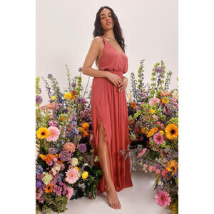 NWT Lulus Lost In Paradise Rusty Rose Maxi Dress Pink -XS